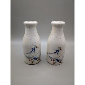 Anchor Hocking Farm Country Blue Ribbon Geese Salt And Pepper Shakers